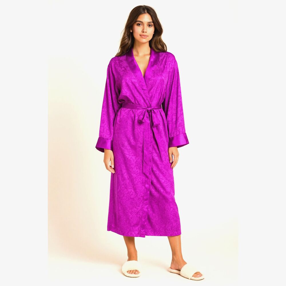 Victoria’s Secret Gold Label Purple Satin Jacquard Long Robe - Women’s Size M/L